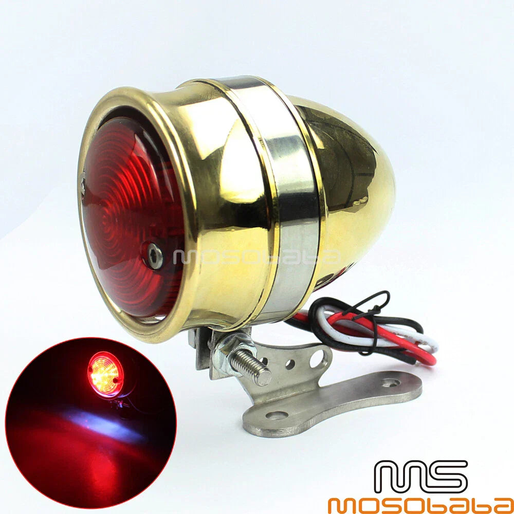 Brass LED License Brake Tail Light Lamps for Harley Chopper Bobber