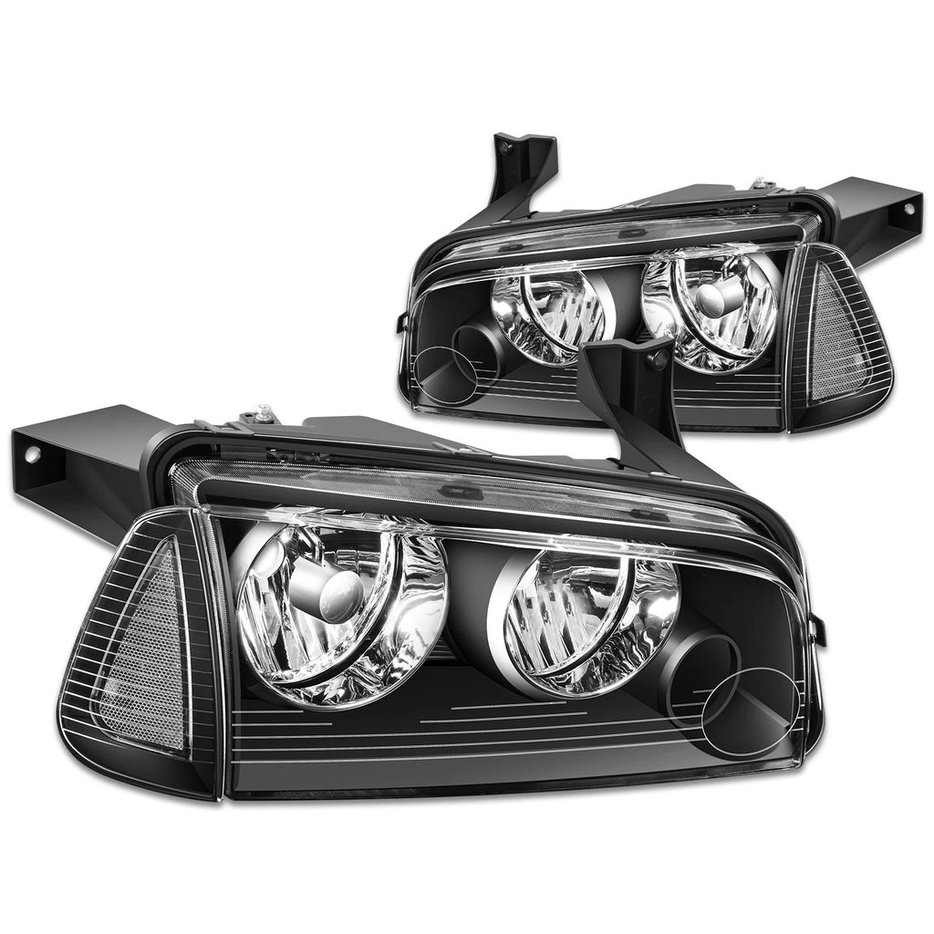 Pair of Black Housing Headlights for Dodge Charger (2006–2010)