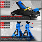 2 Ton Low Profile Hydraulic Floor Jack + Ratchet Stands for Truck SUV