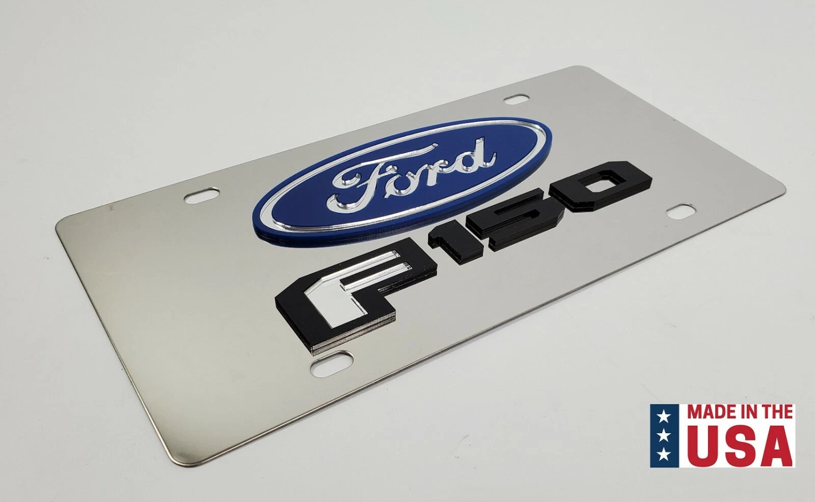 Metal Vanity License Plate 3D Blue Ford Oval Emblem for Ford F150 (2015–2020)