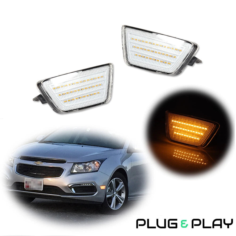 2Pcs Clear Amber LED Front Side Marker Lights for Chevy Cruze (2011–2015)