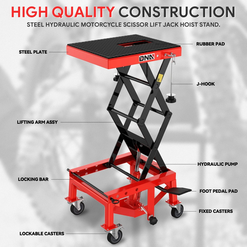 Hydraulic Scissor Lift Jack for Motorcycle (13.5"-34", 300lbs Capacity)