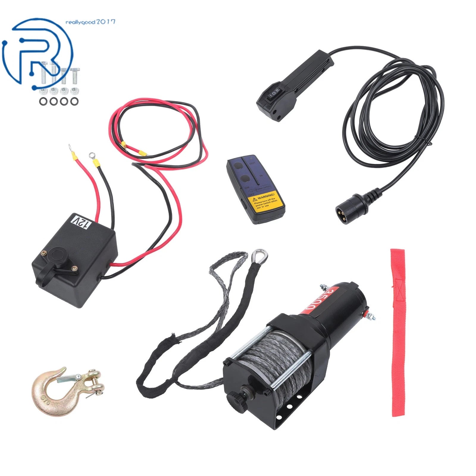 Electric Winch 3500lbs for Universal Use (12V, 1.5HP, 50ft Synthetic Rope)