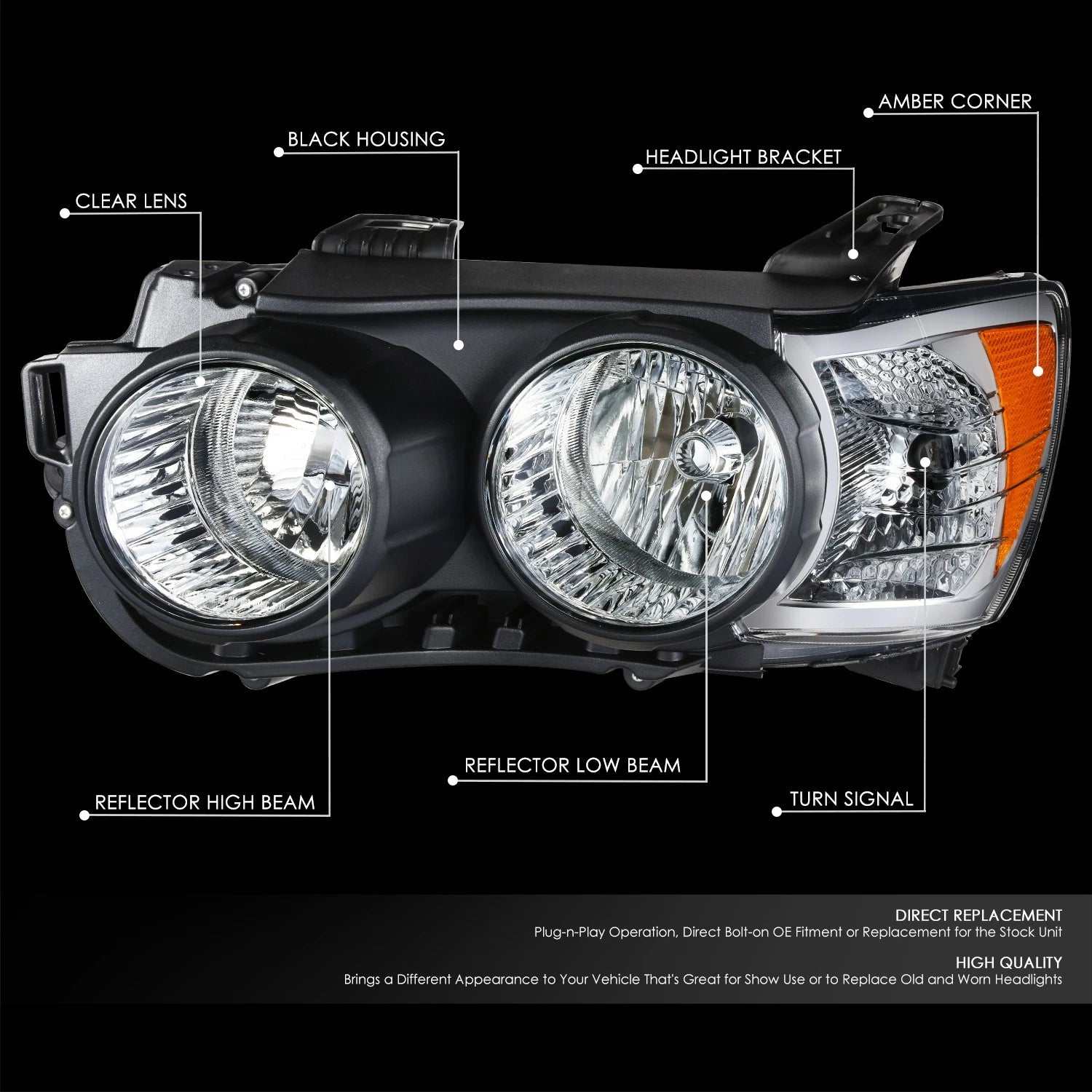 Driver Side Headlight Lamp Assembly for Chevy Sonic (2012–2016) OE Style Black Bezel
