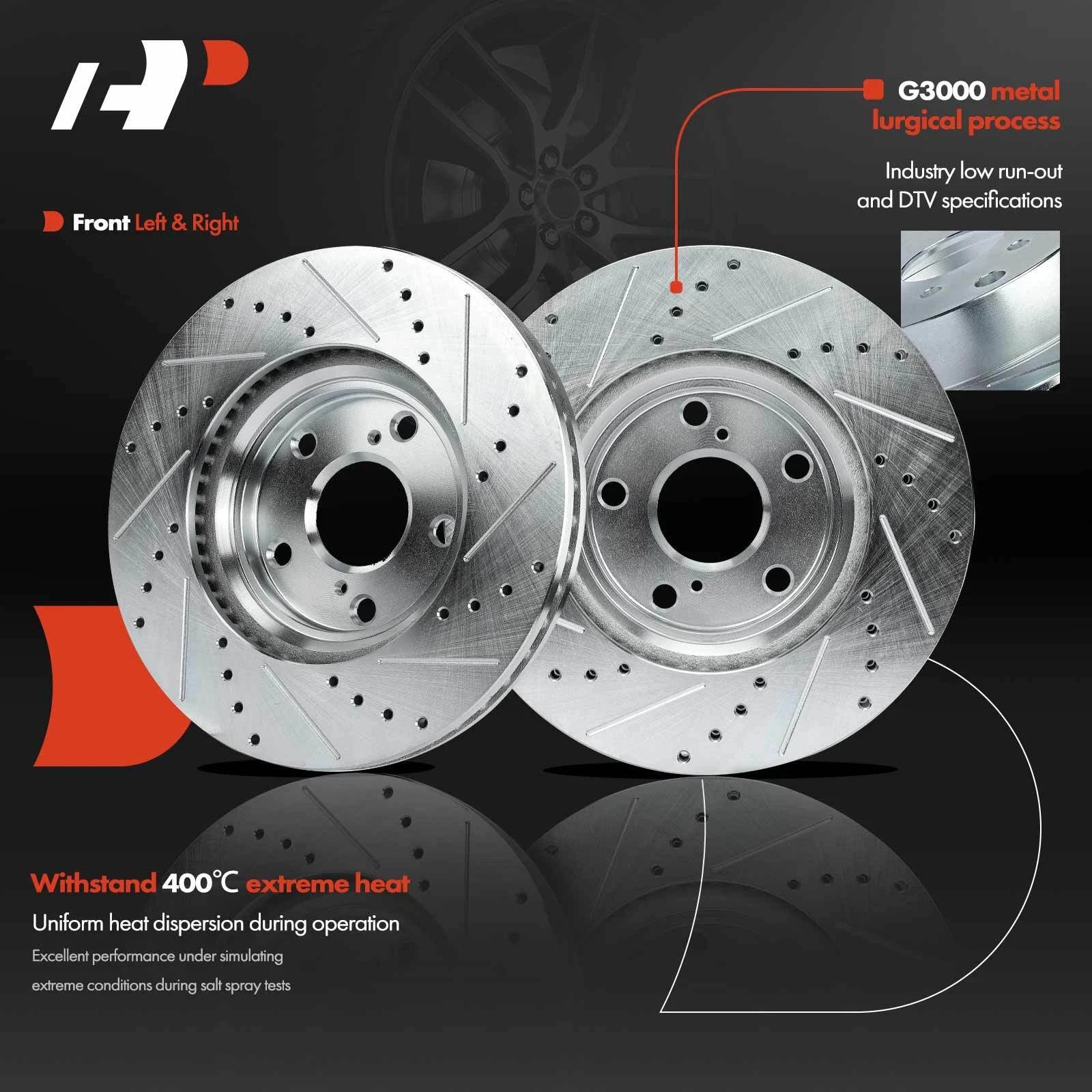 Front Drilled Brake Rotor and Ceramic Pad for Toyota Highlander (2001–2007)