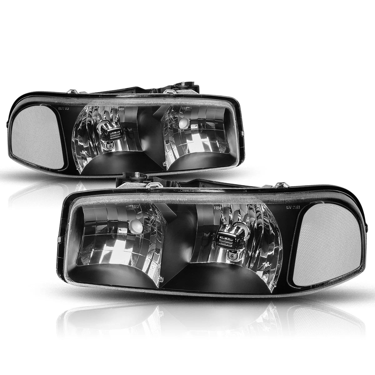 Upper Black Housing Headlight & Clear Side Corner Lamp for GMC Sierra/Yukon (1999–2007)