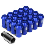 Set of 20 J2 7075 Forged Aluminum M12x1.25 Open-End Lug Nuts with Adapter Blue