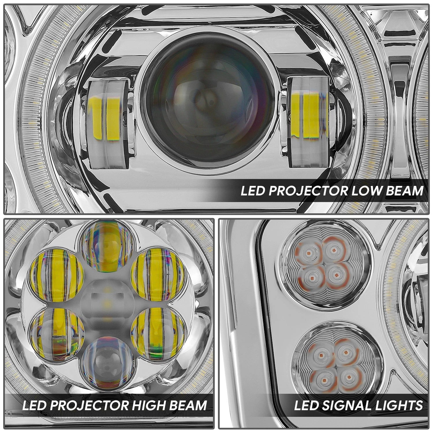 Projector LED Halo Ring Chrome Clear Headlight for Peterbilt 359 379 389 (1981–2021)