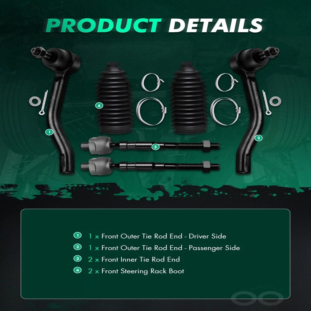 Set of 2 Front Tie Rod Ends for Nissan Altima (2007–2012) ES800357 ES800358 EV800356