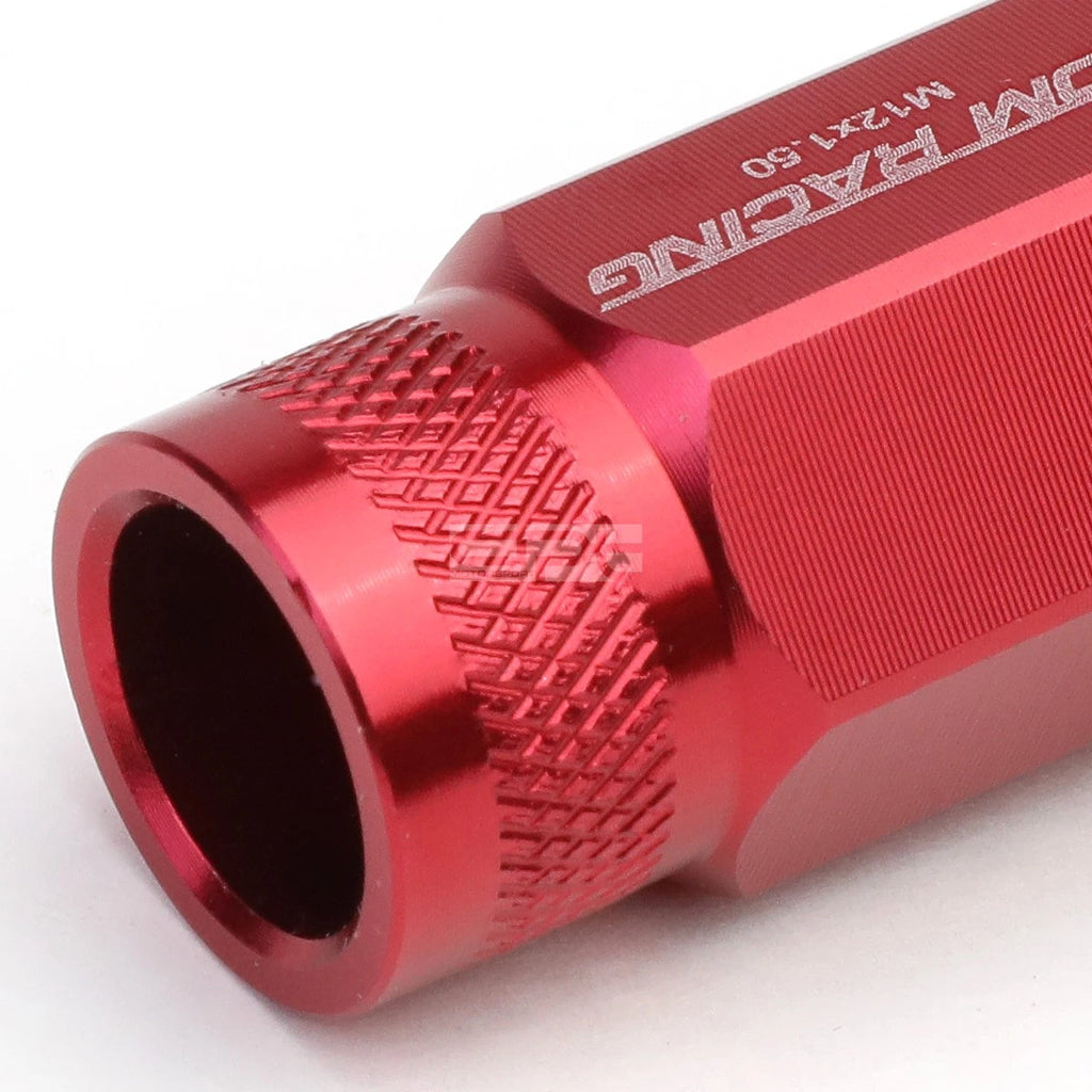 20x Open End M12x1.5 50mm Tall Red Aluminum Lug Nuts + Adapter