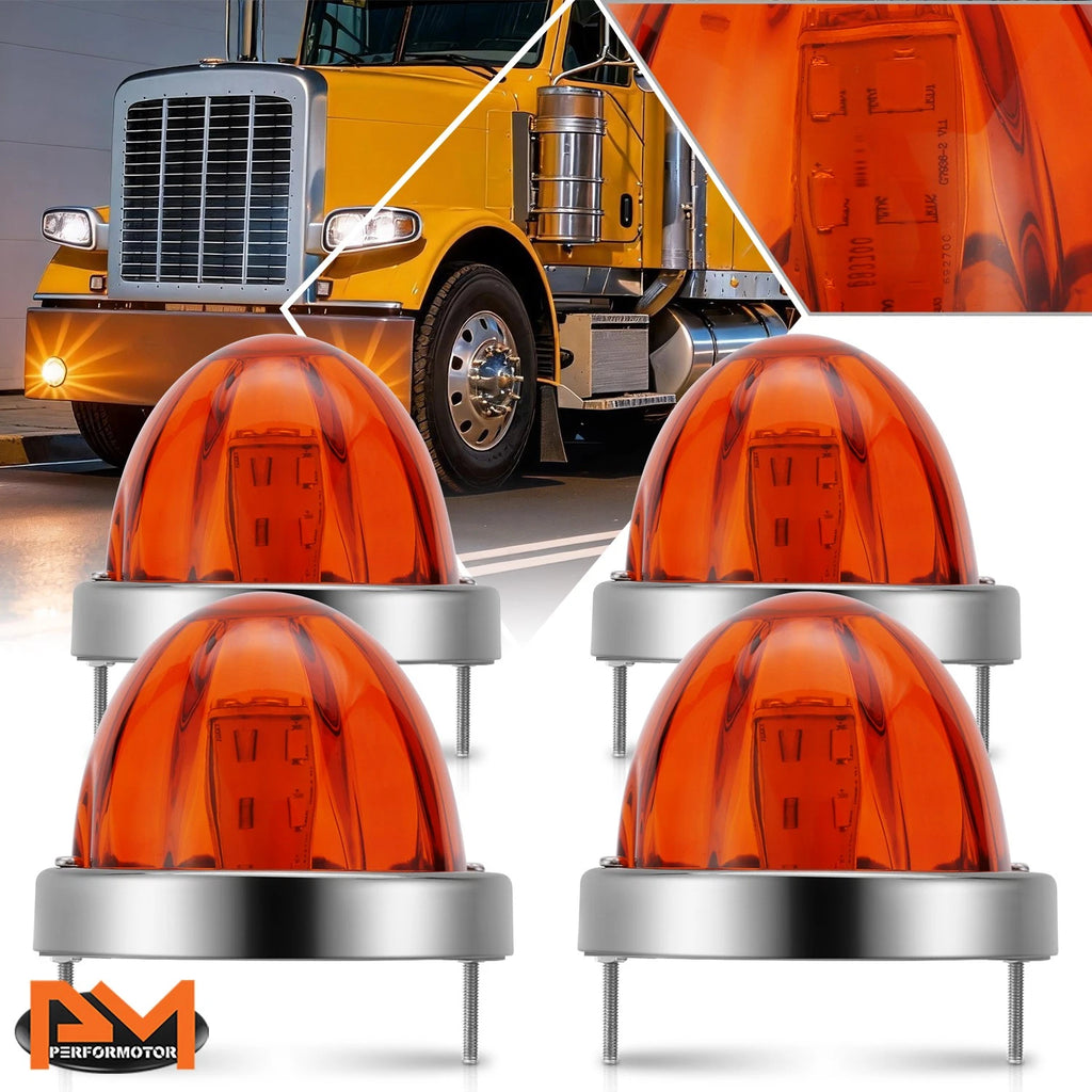 4X Amber/Chrome LED Side Marker Lights for Truck Trailer