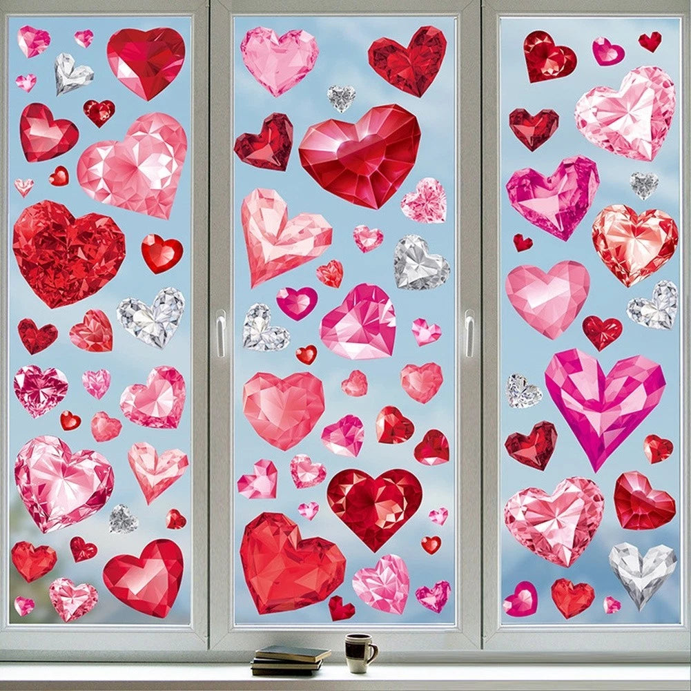 9 Sheets Romantic Window Stickers Red Hearts for Valentine's Day Decor