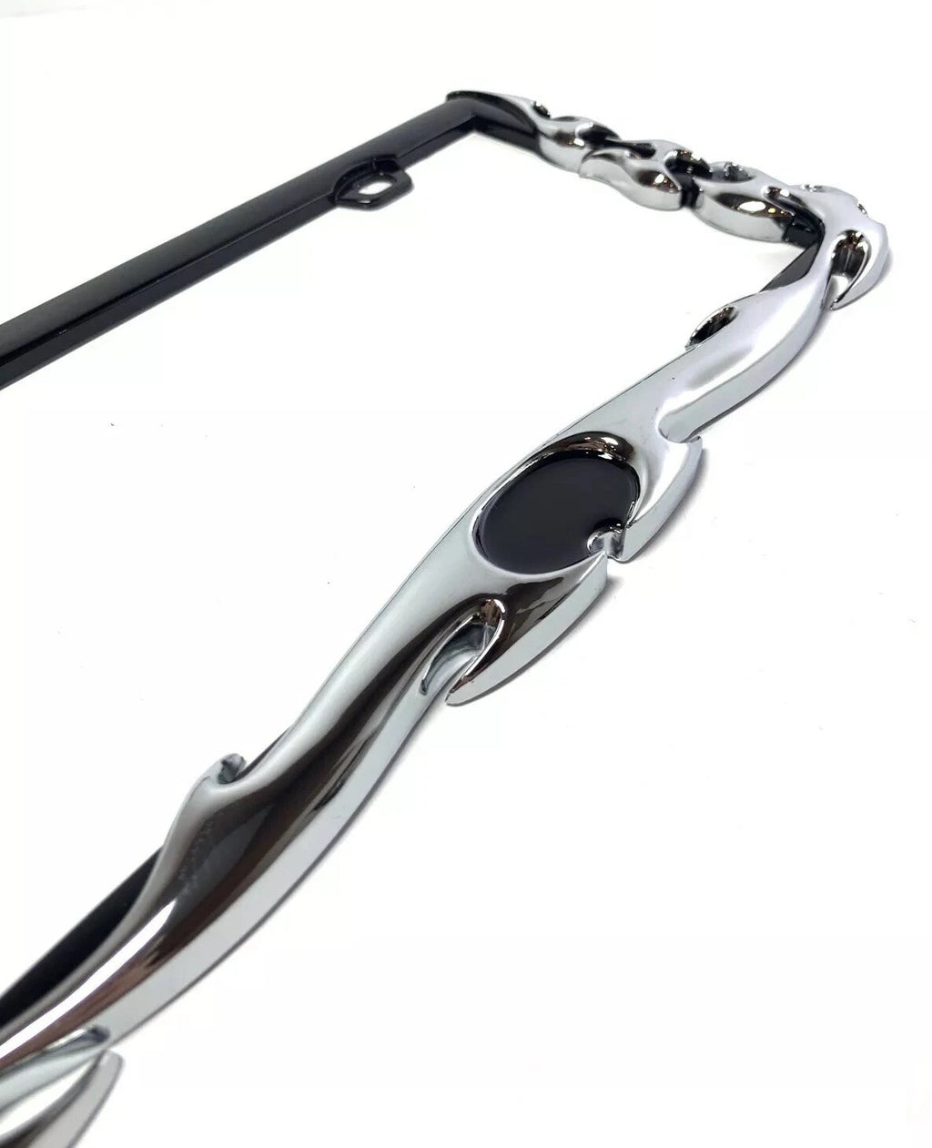 License Plate Frame Holder Chrome Black Metal Flame for Universal Car Truck SUV (Any)