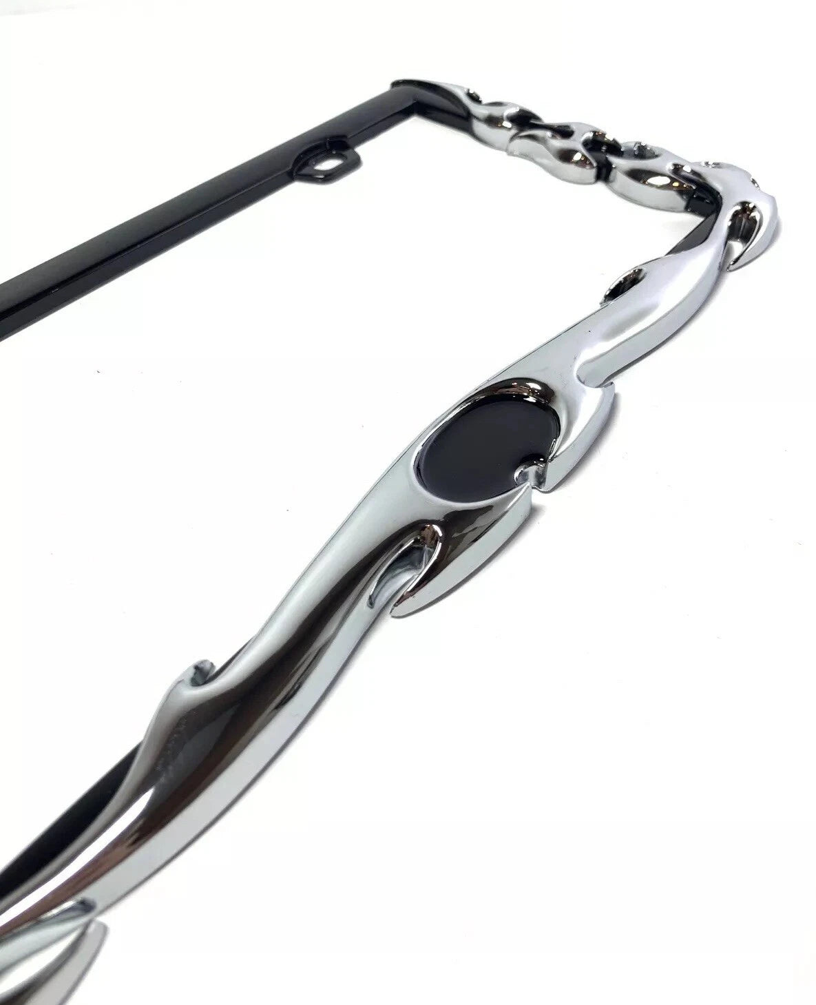 License Plate Frame Holder Chrome Black Metal Flame for Universal Car Truck SUV (Any)