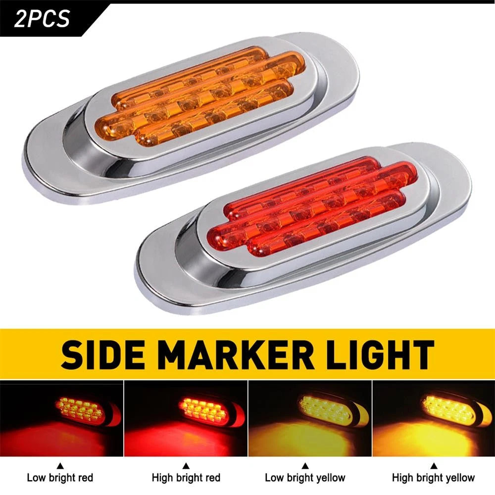 2X Universal 12V Side Marker LED Lights - Amber Red Bullet Lamp