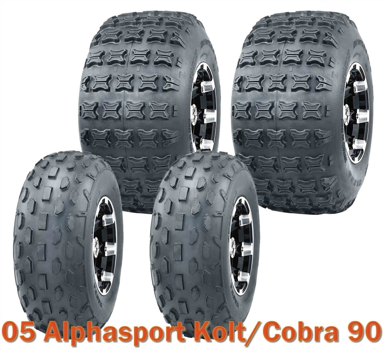 Set of 4 ATV Tires 19x7-8 & 18x9.5-8 for Alphasport Kolt/Cobra 90 (2005)