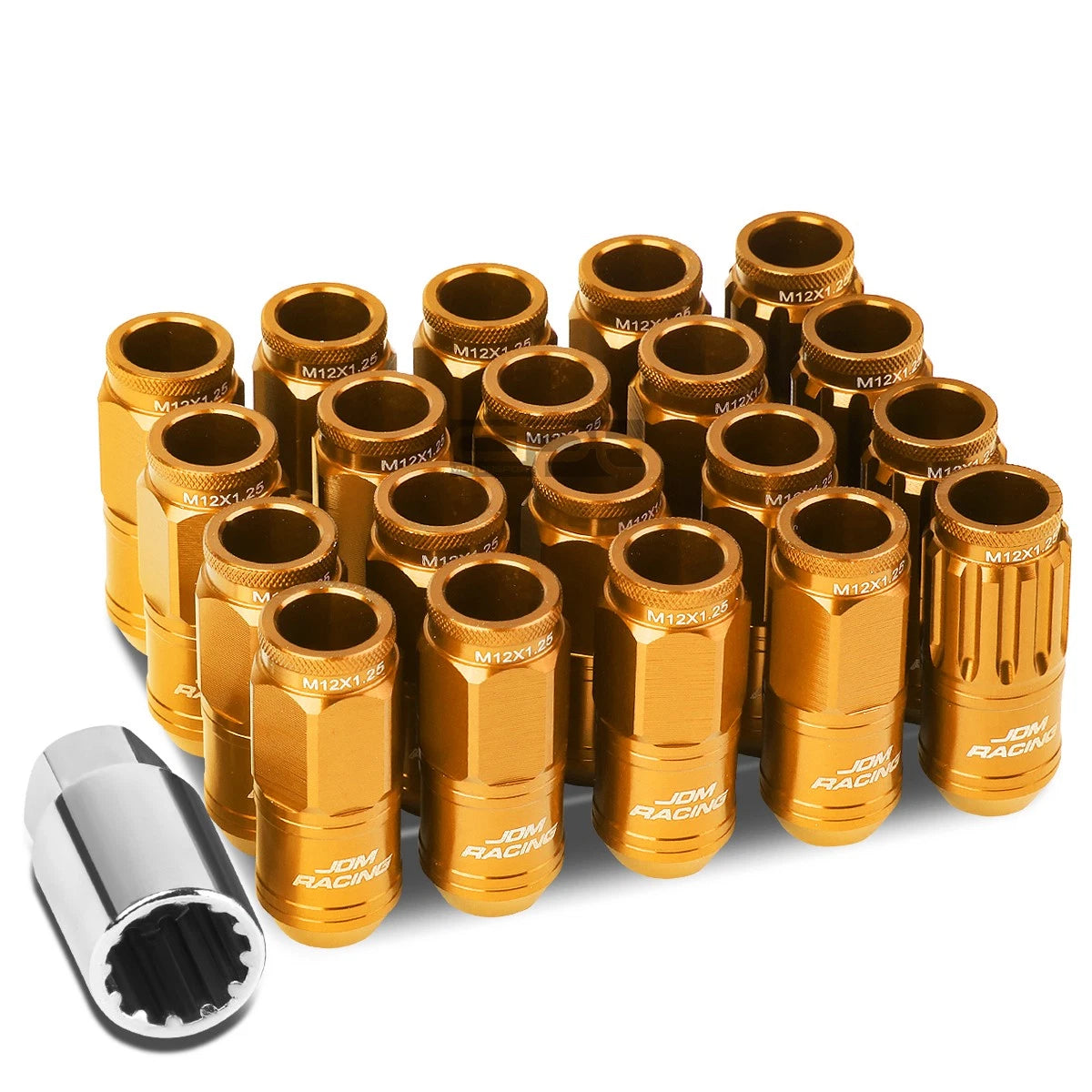 Set of 16 Open-End Aluminum Lug Nuts + Adapter M12x1.25 for