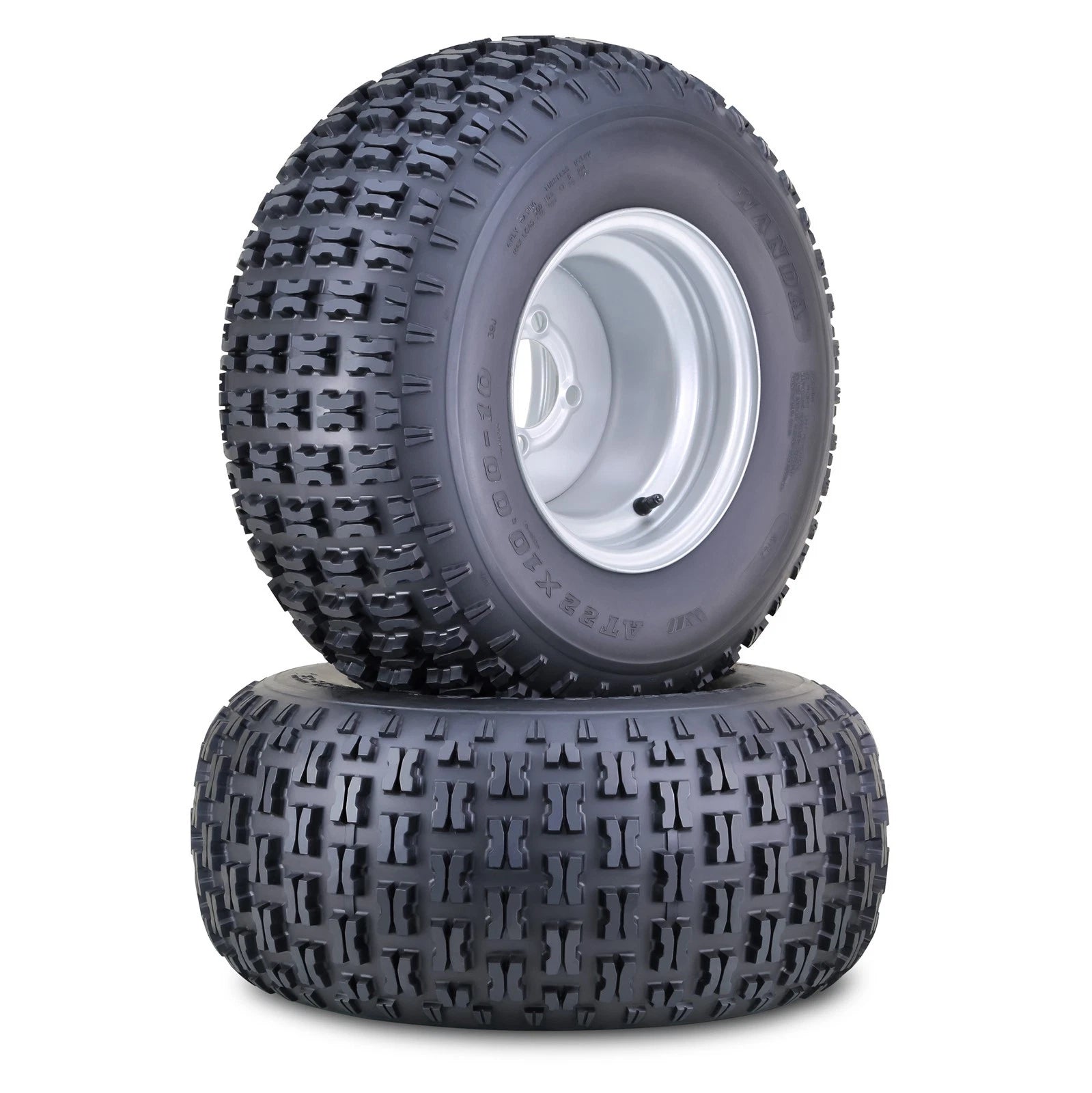Set of 2 ATV Tire Wheel Assembly 22X10X10 for 4X4 (10047) Silver Wheels