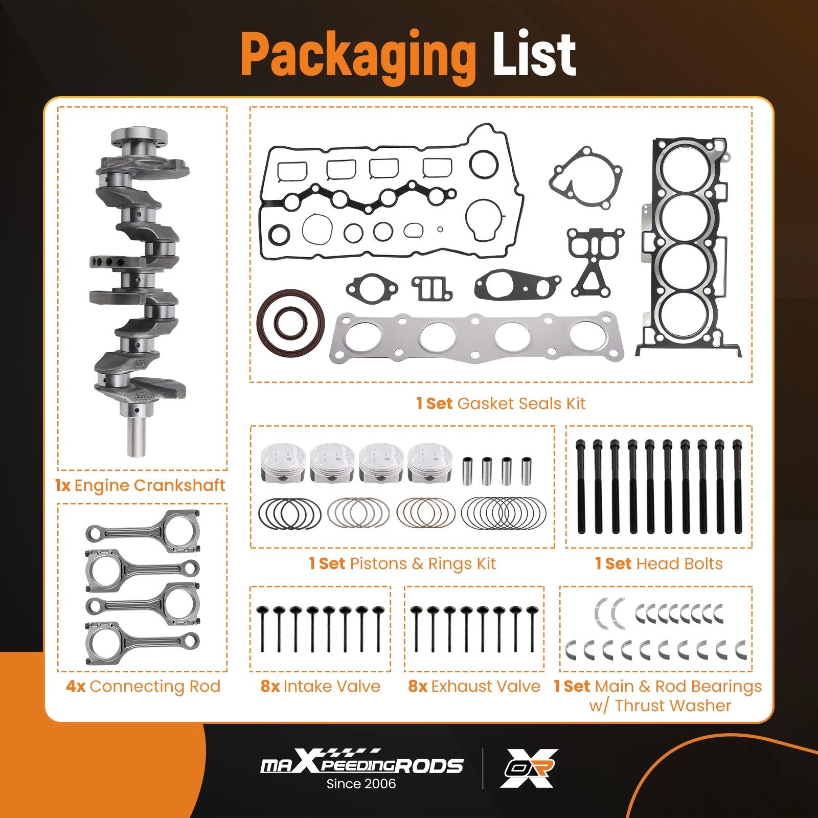 Engine Rebuild Kit for Hyundai Sonata 2.0L G4KD (2005–2010) w/ Pistons, Crankshaft