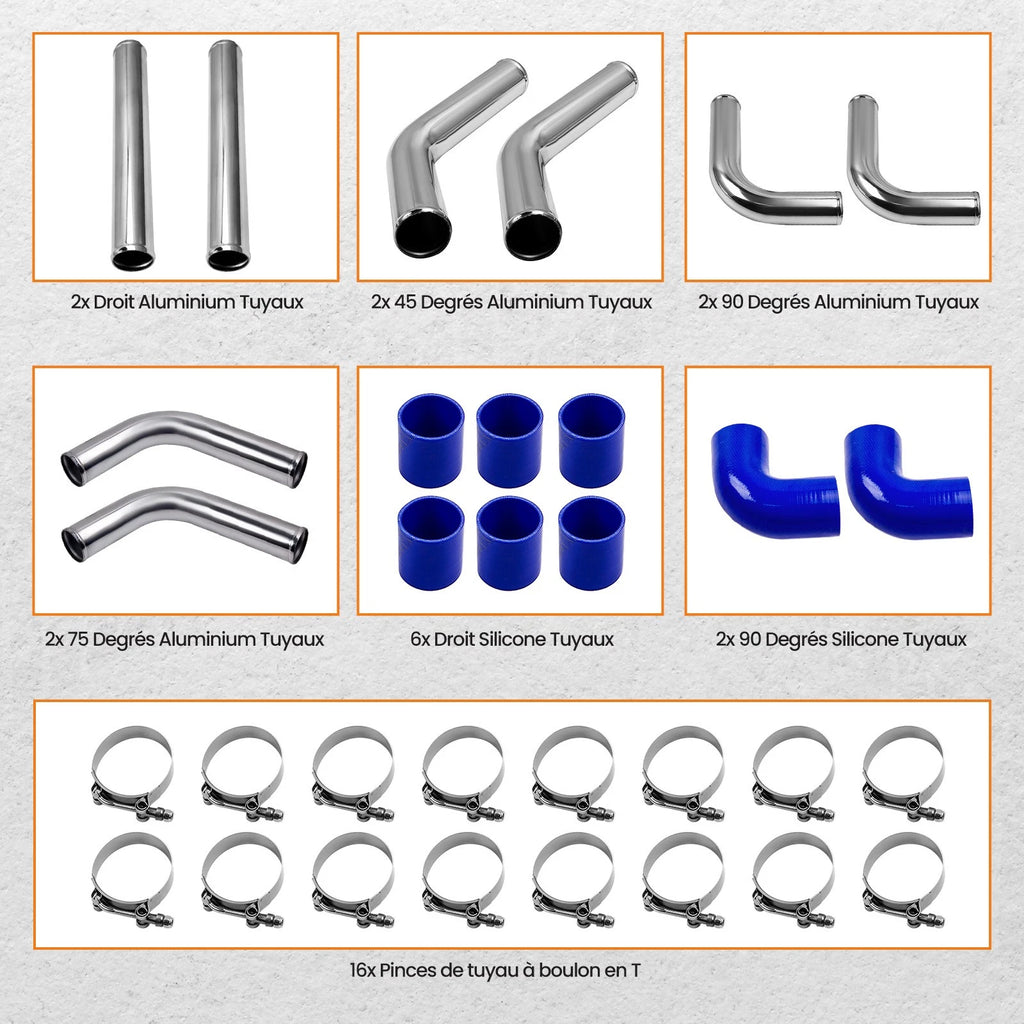 2.5" Universal Aluminum Intercooler Turbo Piping Kit with Silicone Hose & Clamps