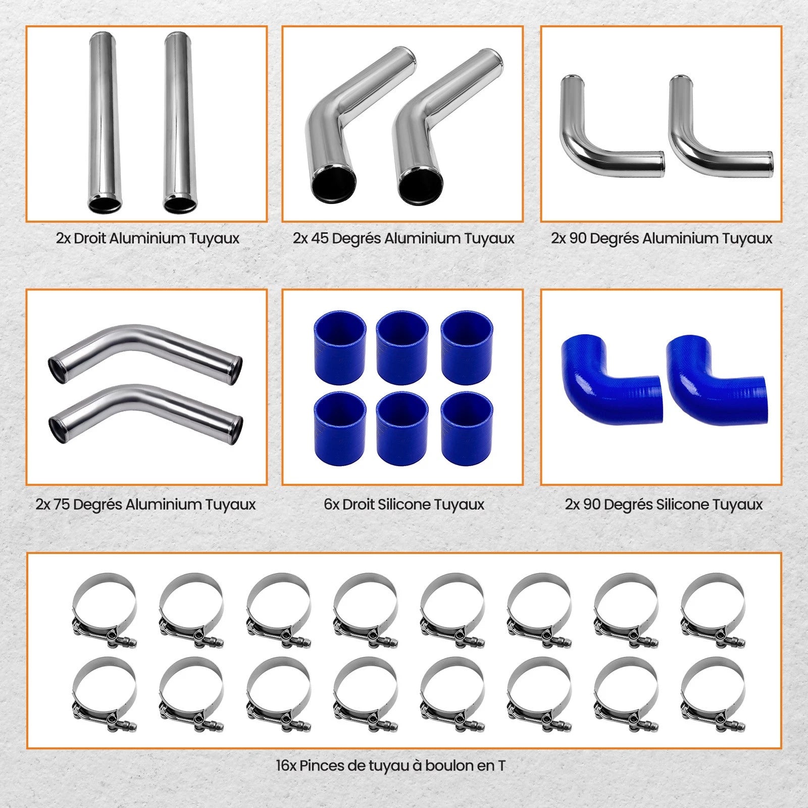 2.5" Universal Aluminum Intercooler Turbo Piping Kit with Silicone Hose & Clamps