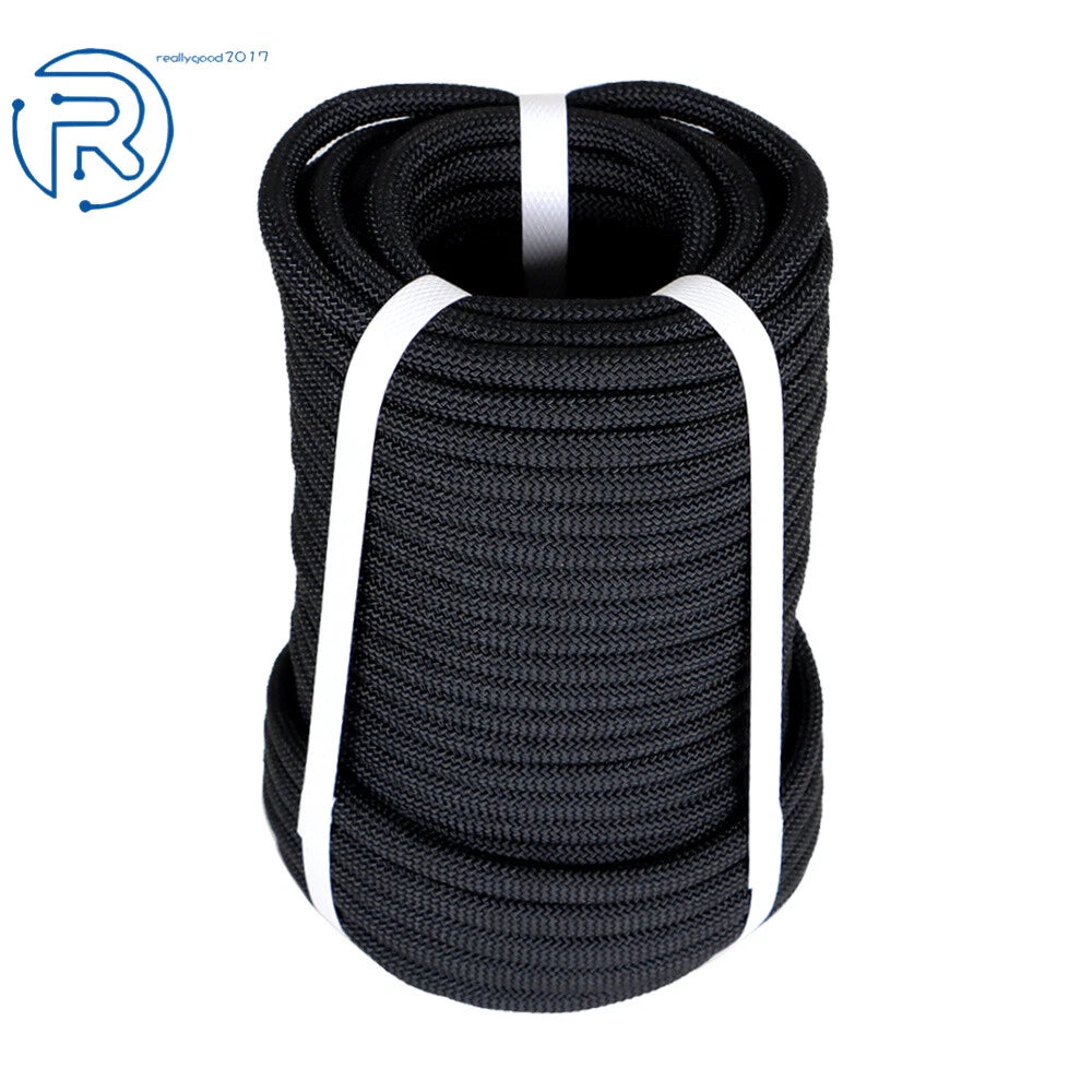 3/8" × 100' Black Braided Polyester Rope for Heavy Pulling
