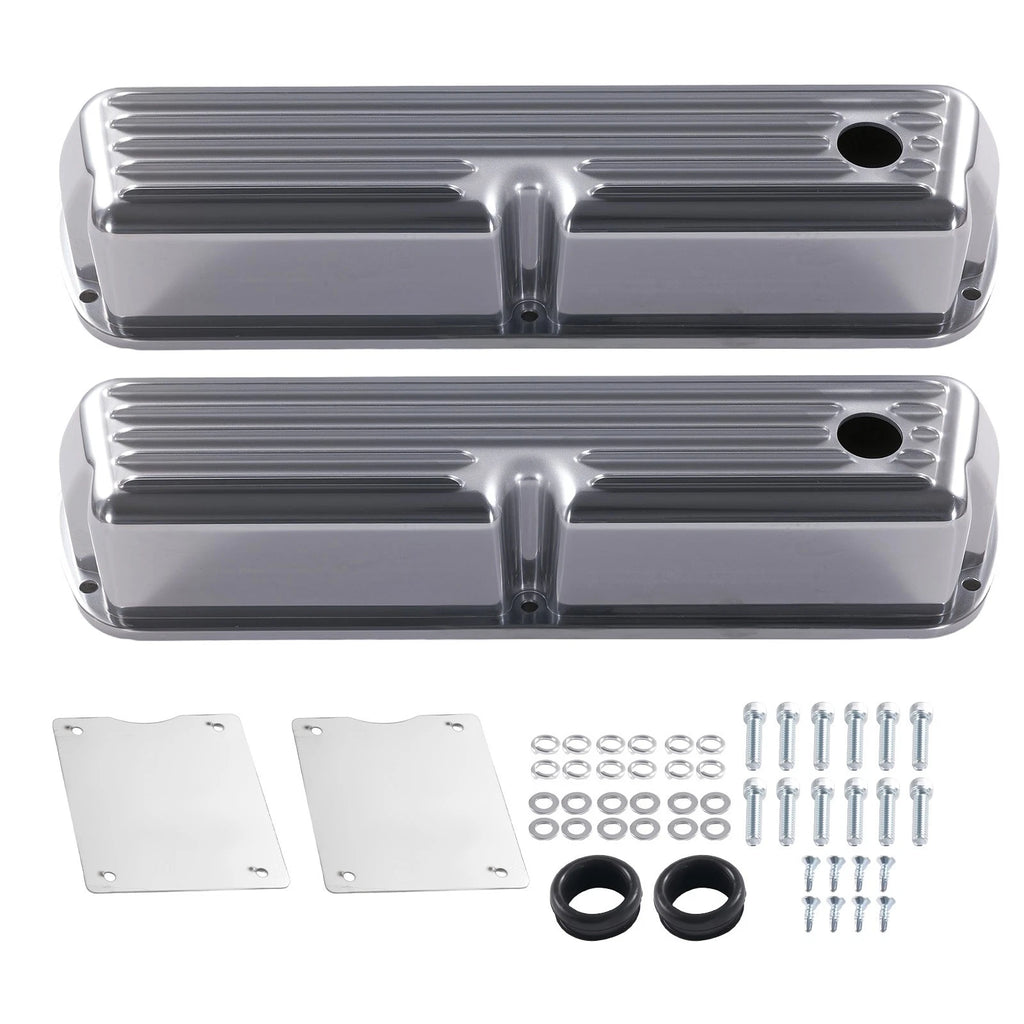 Set of 2 Aluminum Polished Finned Valve Covers for Ford 289 302 351W (1962–1985)