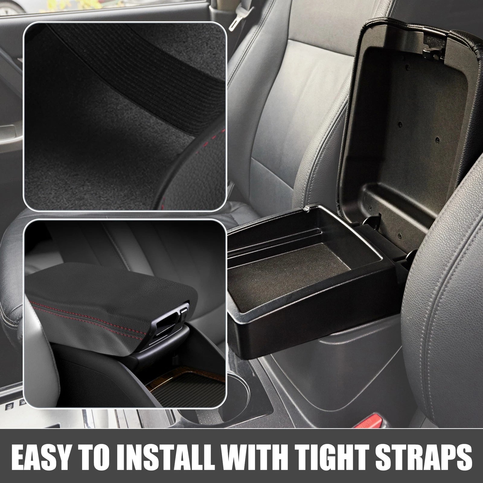 Center Console Armrest Cover for Ford Ranger (2019–2021) Black Red Stitch