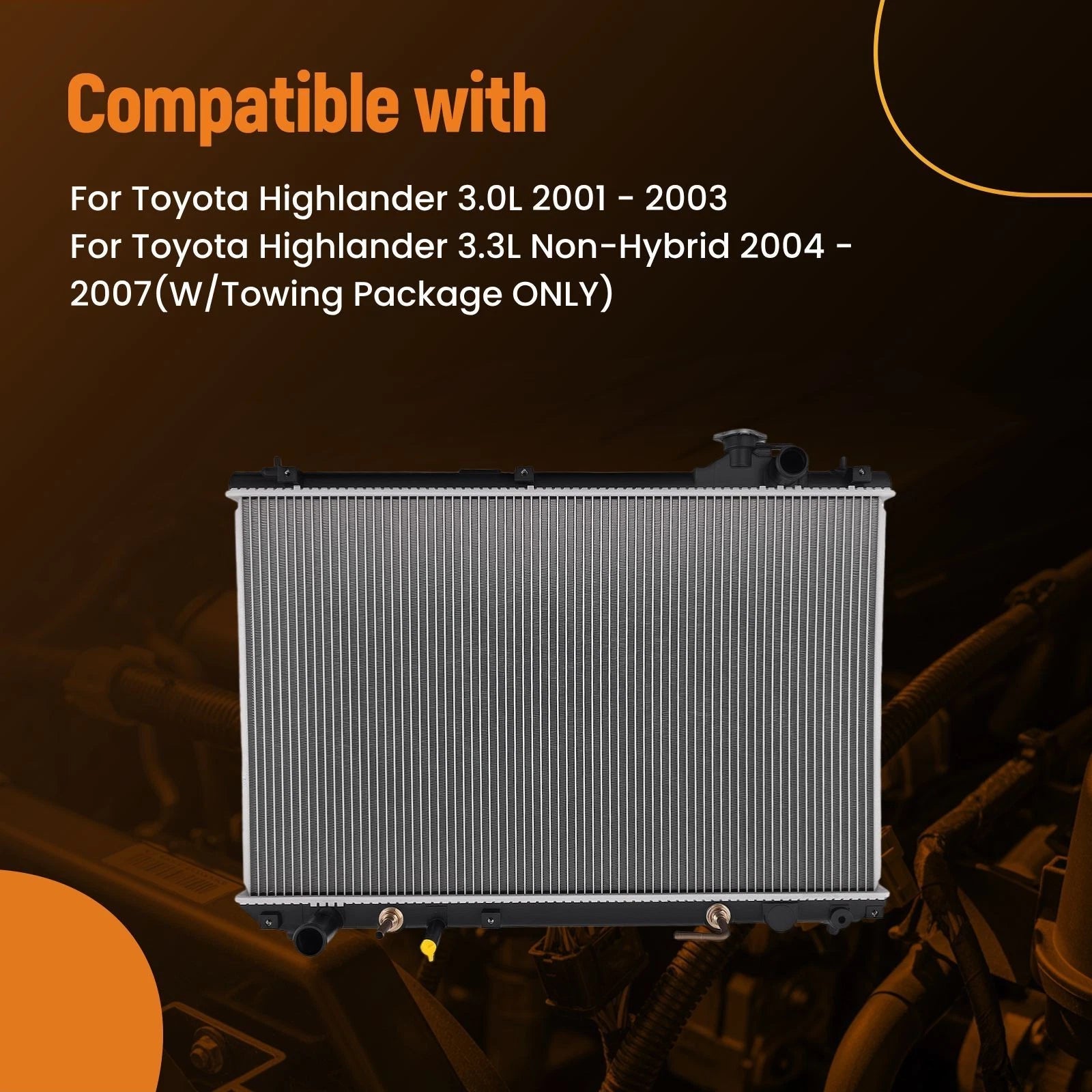 Engine Radiator for Toyota Highlander 3.0L 3.3L (2001–2007) DPI2377 Plastic Tank