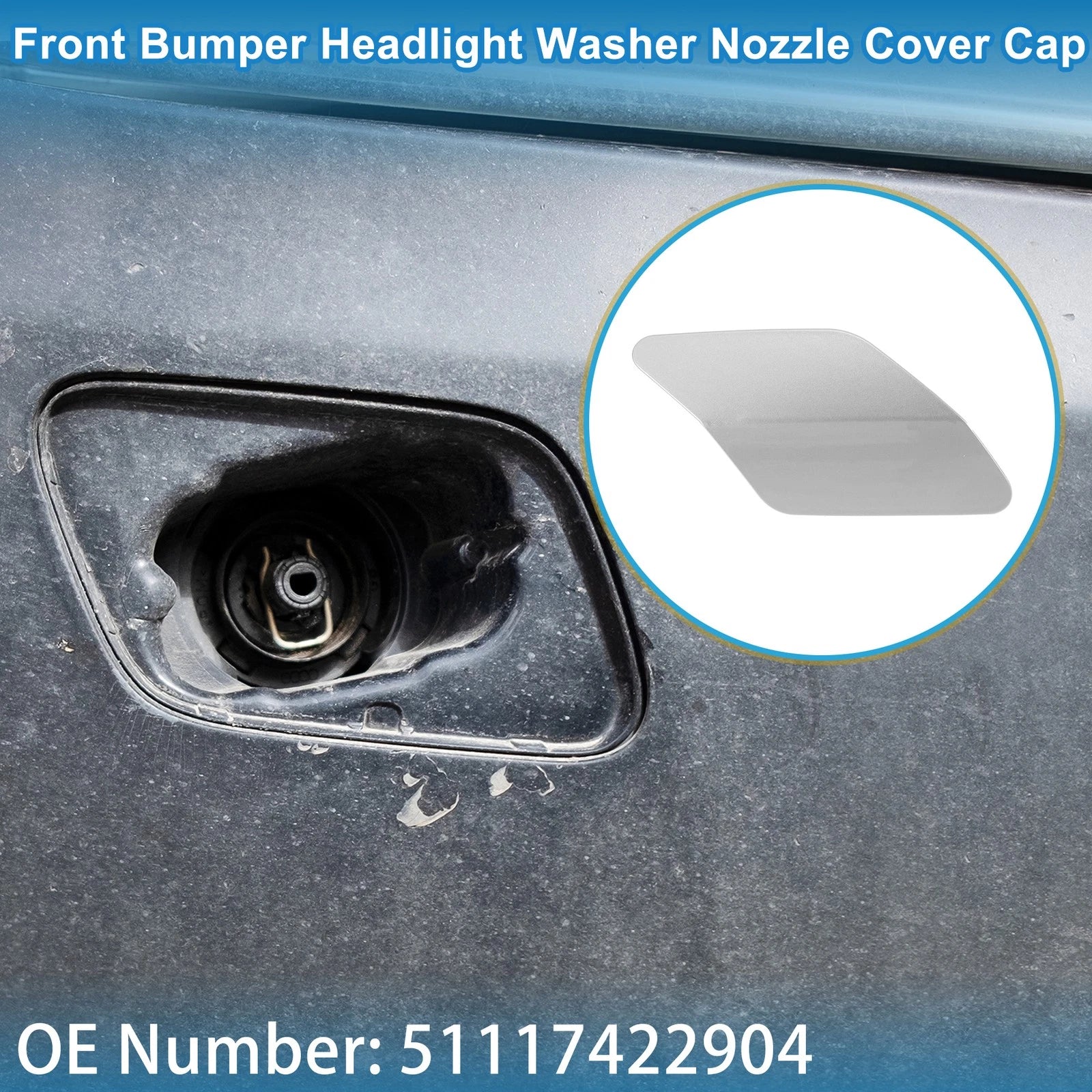 Front Right Washer Nozzle Cover Cap No. 51117422904 for BMW X6 (2015–2019) Silver Tone