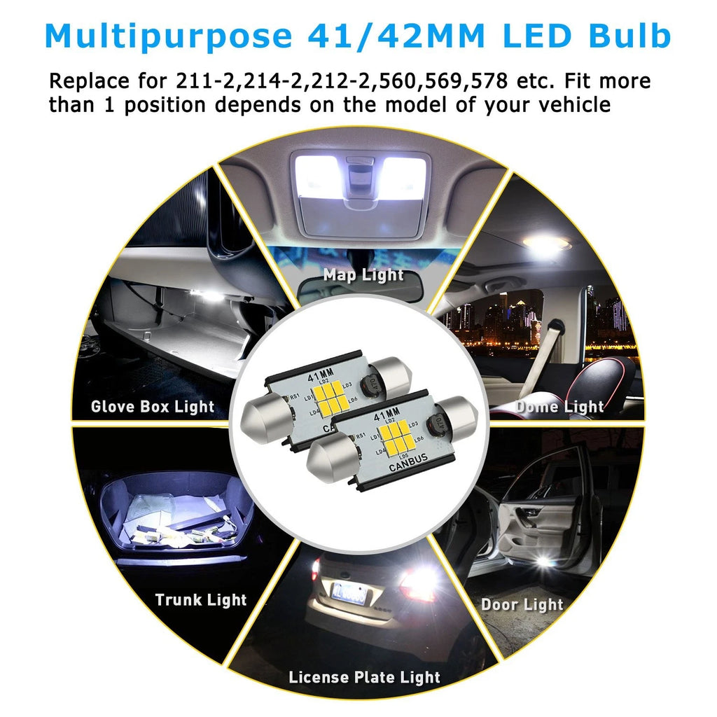 2X AUXITO 578 212-2 41MM Super White LED Dome Map Light Bulbs for Ford
