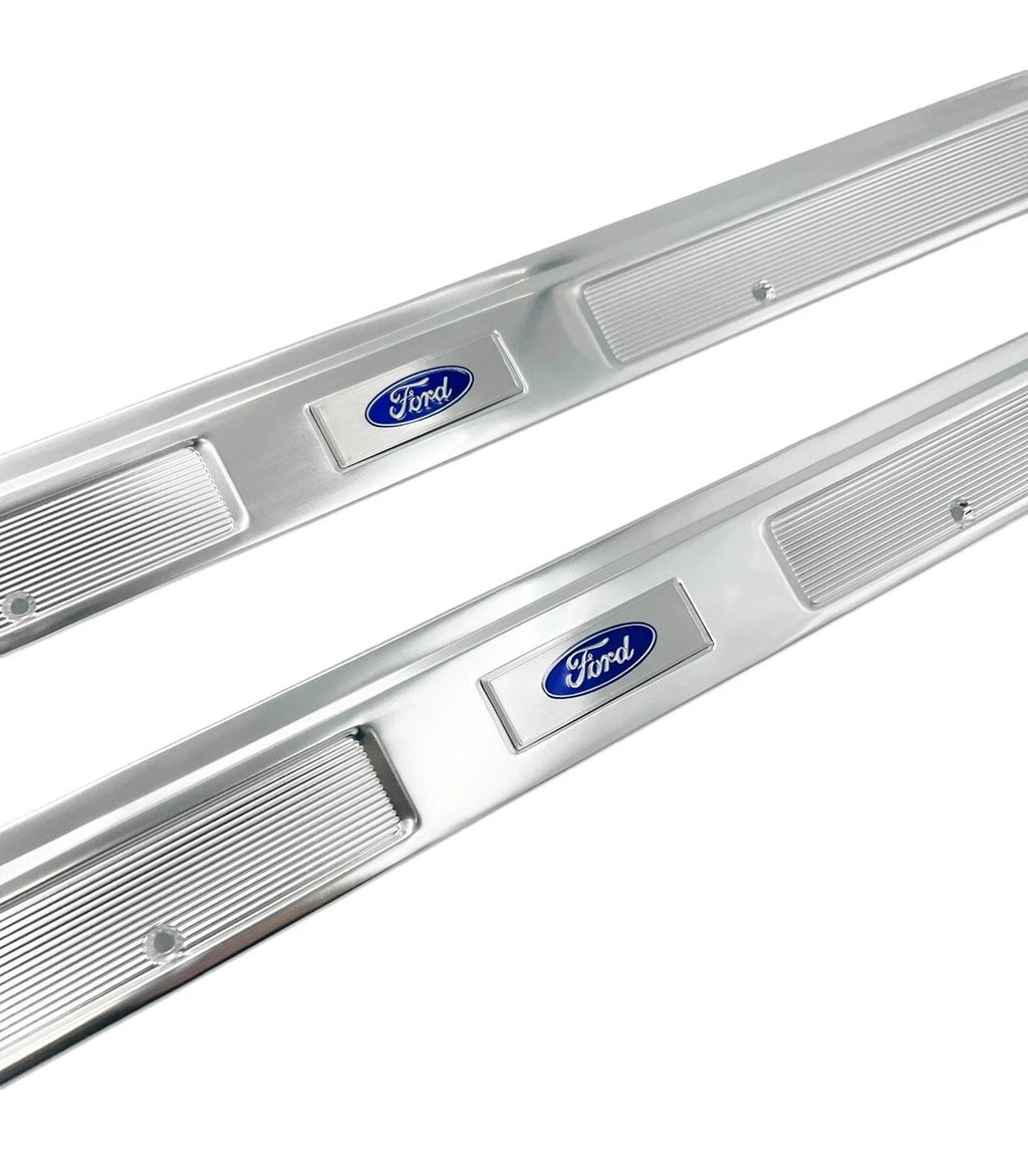 Door Sill Scuff Plates with Blue Decals for 1969–1970 Ford Mustang