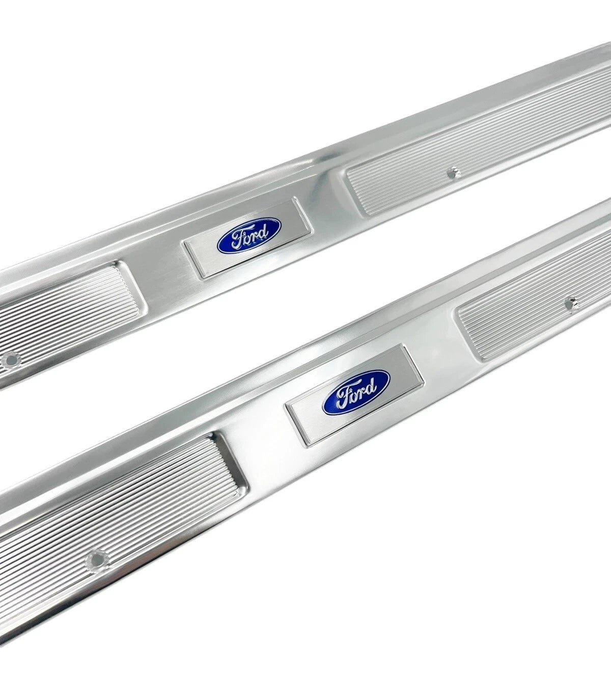 Door Sill Scuff Plates with Blue Decals for 1969–1970 Ford Mustang