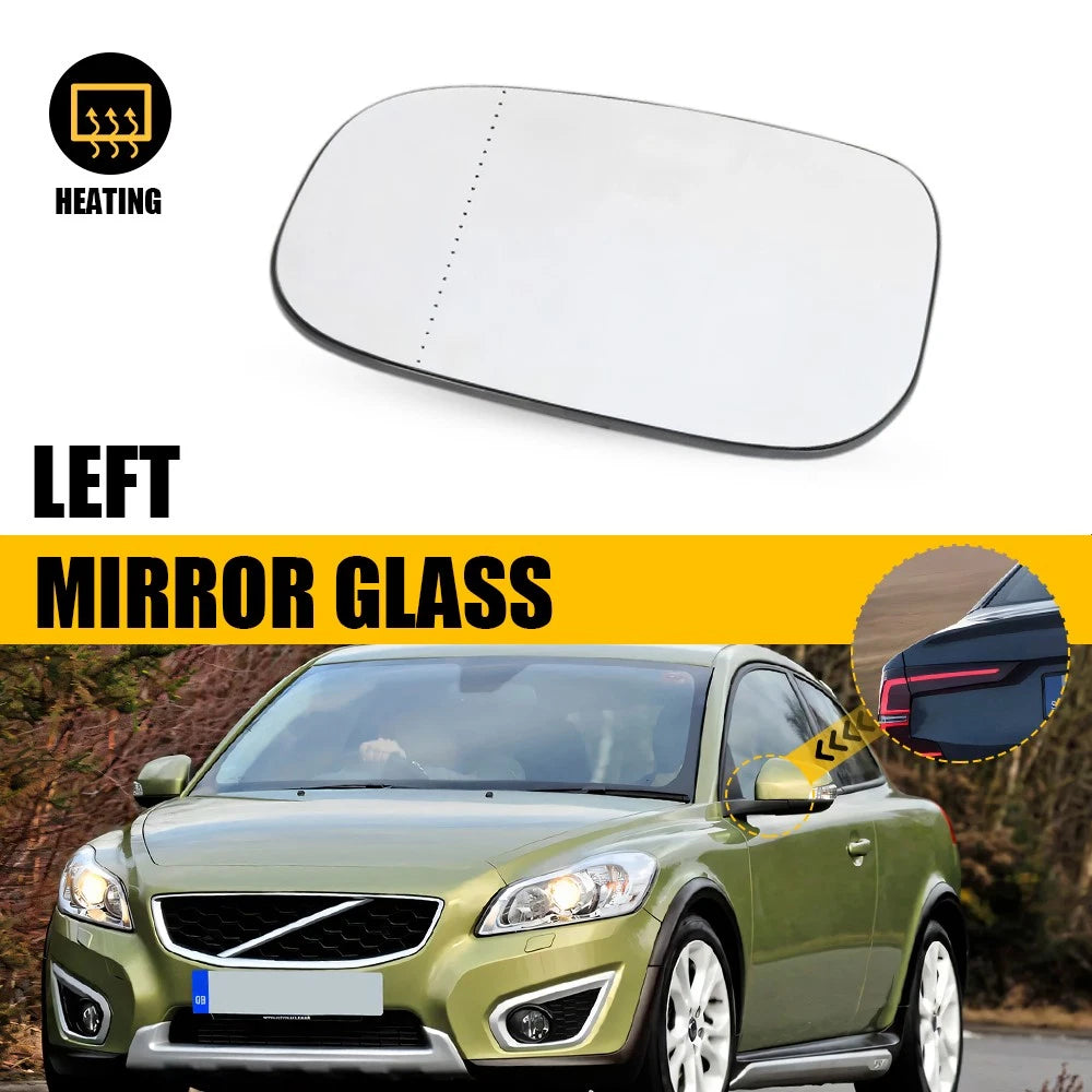 Left Driver Side Heated Mirror Glass with Backing Plate for Volvo C30 S40 C70 (2007–2013)