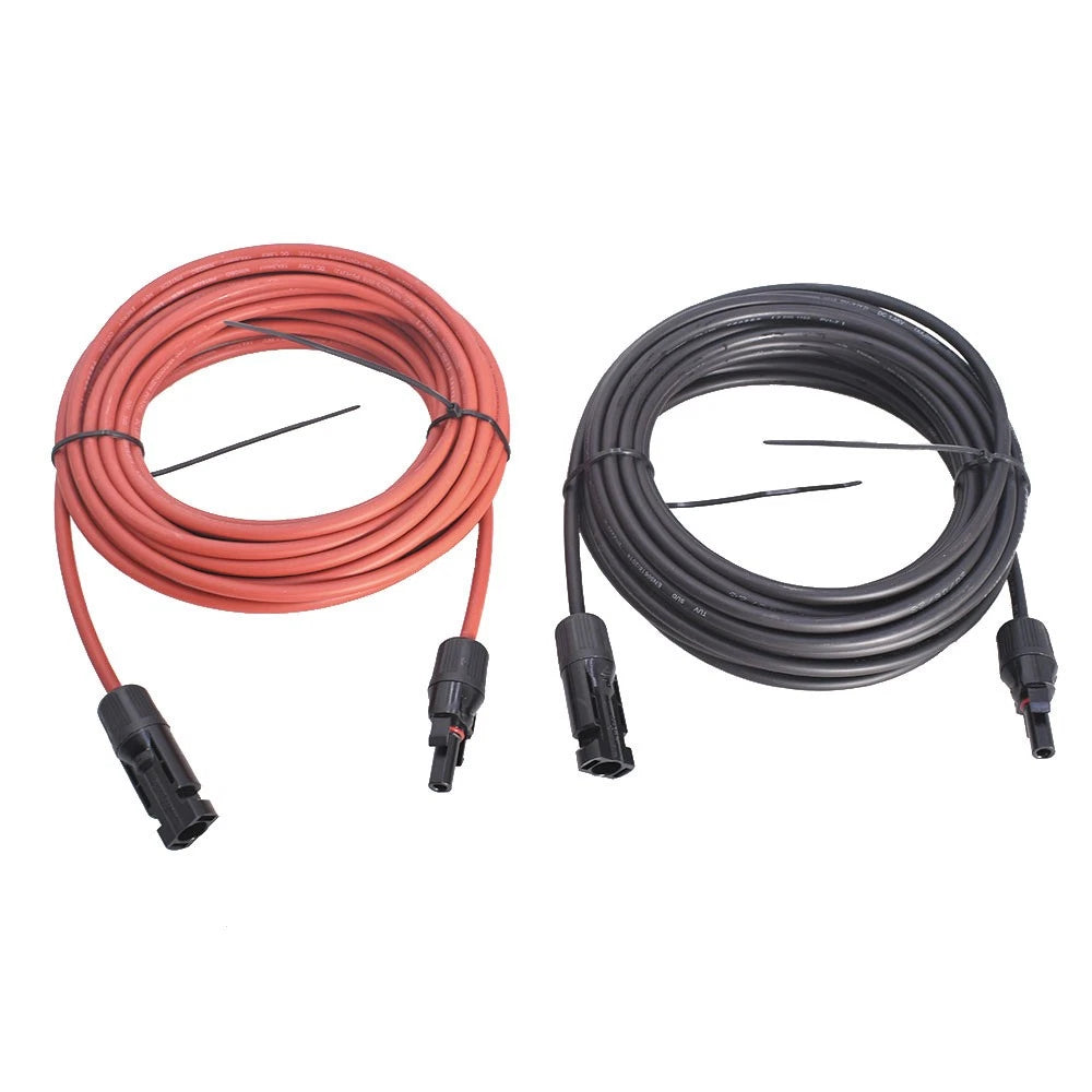 Set of 2 Solar Panel Extension Cables 20ft 4mm² for Automotive Use