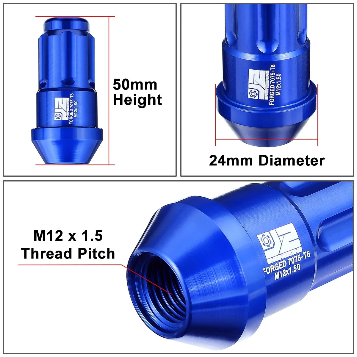 Set of 20 Closed End Lug Nuts M12 X1.5 24mm OD for J2 Aluminum