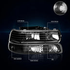 Bumper Headlight Lamp Clear Side Black for Chevy Silverado/Suburban (1999–2006)