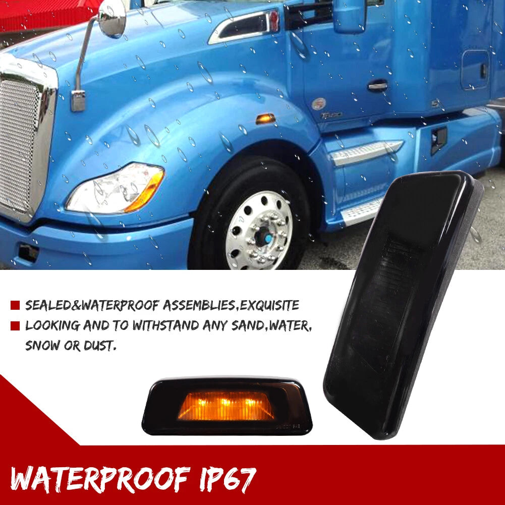 2X Smoke Amber LED Indicator Side Marker Light for Kenworth T680 (2016–2023)