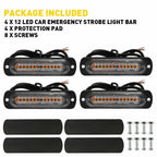 Set of 4 Amber 12 LED Strobe Beacon Light Bar for Universal Vehicles