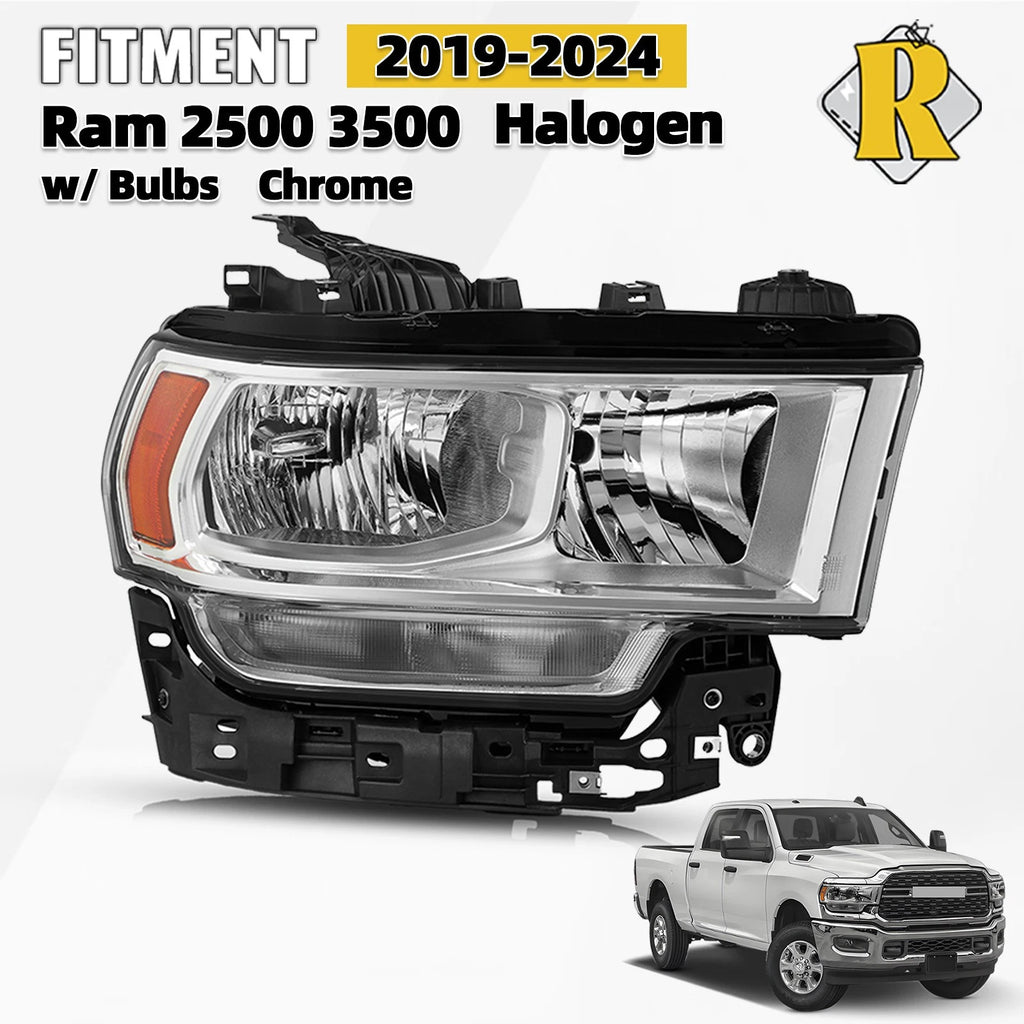 Halogen Chrome Headlight Assembly for Ram 2500 3500 (2019–2024)