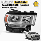 Halogen Chrome Headlight Assembly for Ram 2500 3500 (2019–2024)