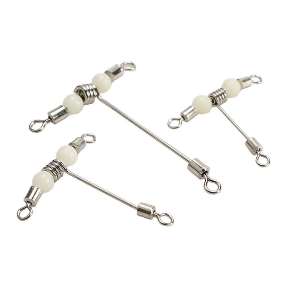 Set of 10 Stainless Steel T Shape Rolling Fishing Swivels with Luminous Beads