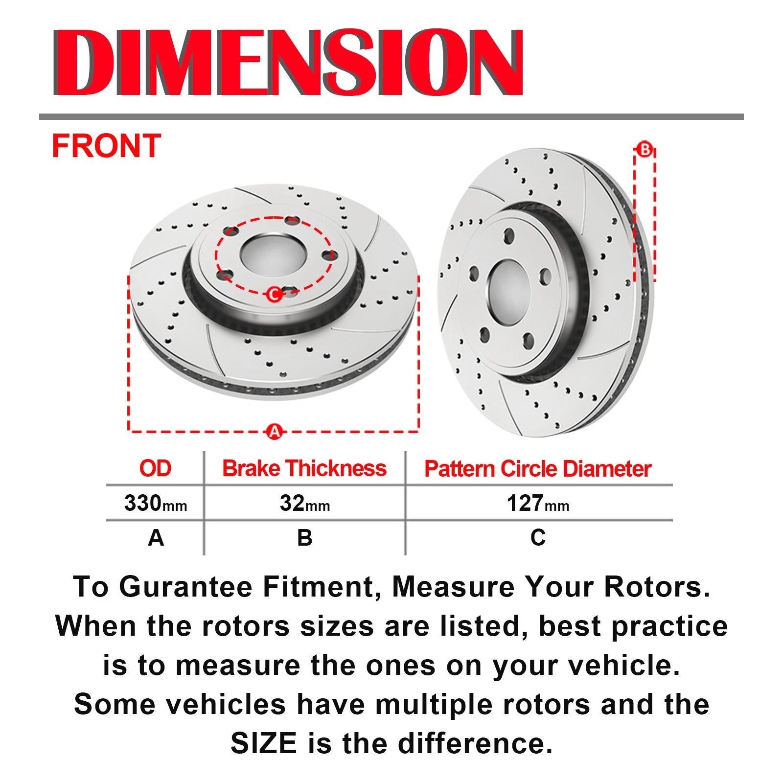 Front Drilled Rotors & Brake Pads for Jeep Grand Cherokee, Dodge Durango (2011-2018)