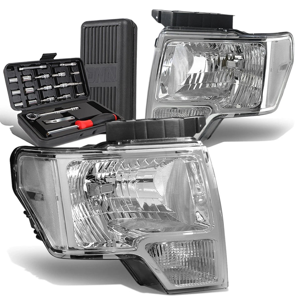 Pair of Chrome/Clear Signal Headlight Lamps for Ford F150 (2009–2014)
