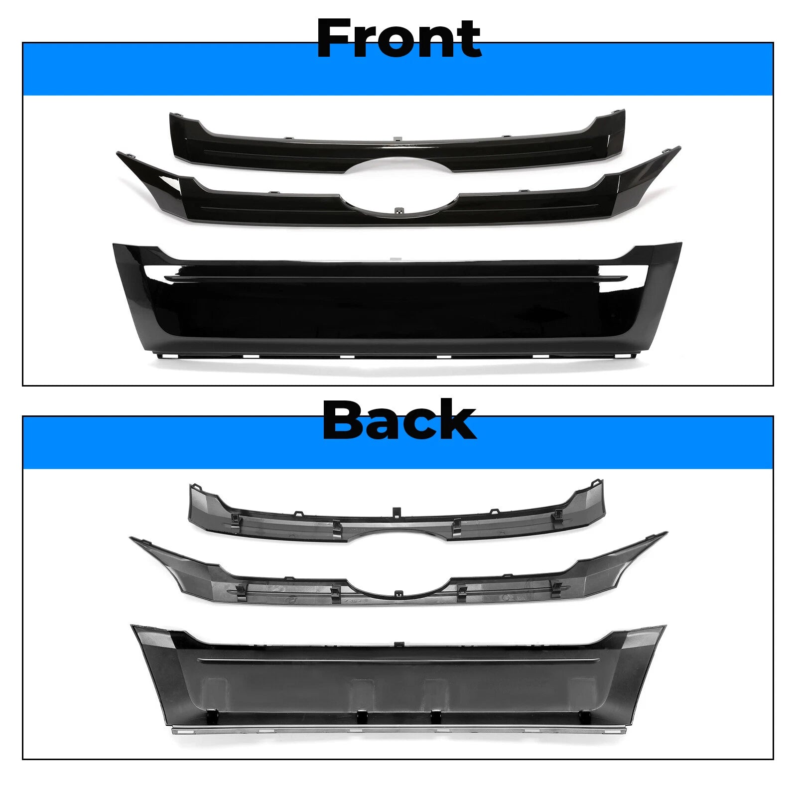 3X Glossy Black ABS Front Bumper Grille Trim Molding for Ford Edge (2011–2014)