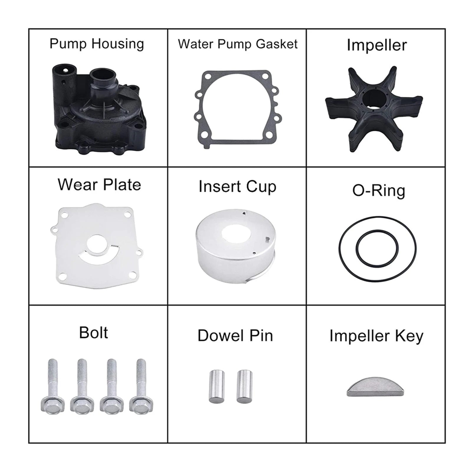 Water Pump Repair Kit for Yamaha Boat Engine (18-3396, 61A-W0078-A2, 61A-W0078-A3)