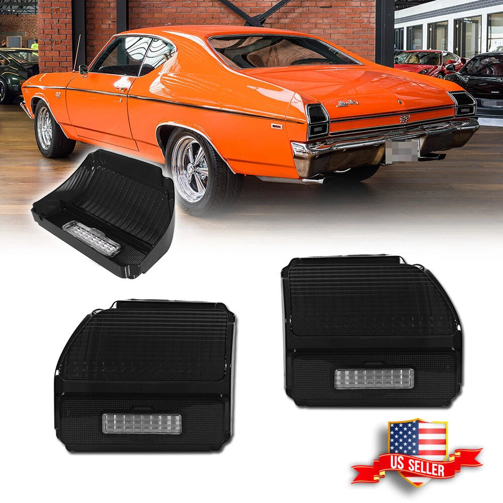 Pair Smoked Black Tail Light Lenses for Chevy Chevelle Malibu (1969)