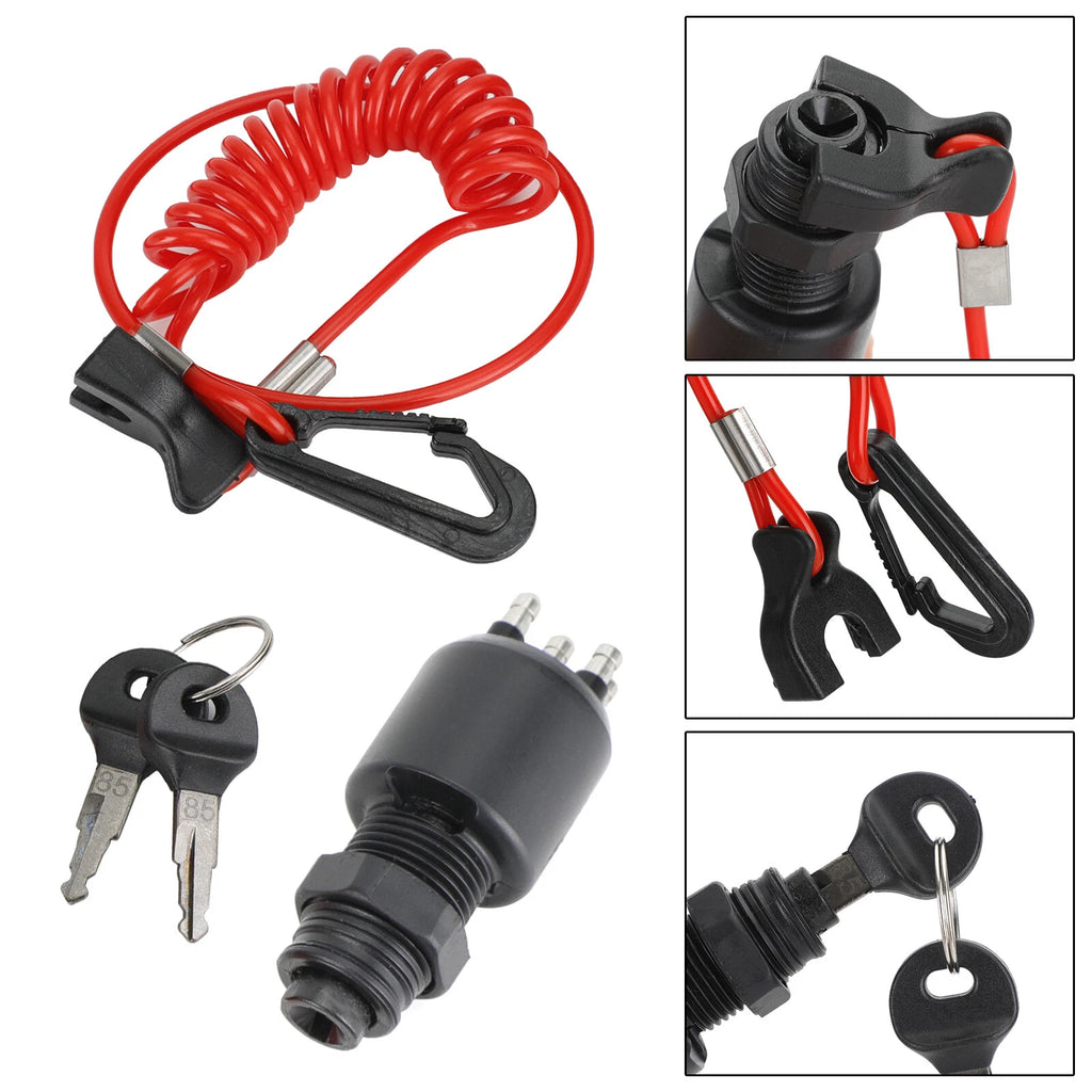 Ignition Key Switch & Safety Lanyard for Johnson Evinrude (5005801, 175974)