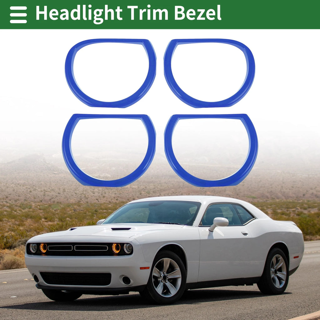 Set of 4 Headlight Trim Bezels for Dodge Challenger (2015–2024) ABS Blue