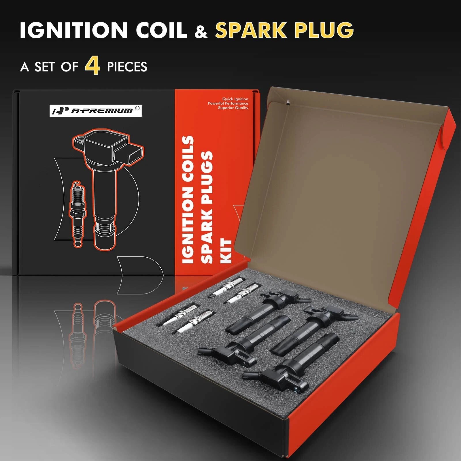 Set of 4 Ignition Coils & Iridium Spark Plugs for Kia Optima (2009–2010)
